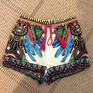 Patterned Shorts with Pink Tie